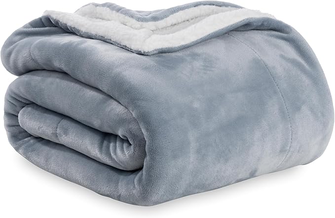 Berkshire Blanket-Sherpa Fleece Blanket, Warm and Soft Loftmink Reversible Blanket for Bed, Sofa and Travel, Polar Blue, 90 in x 90