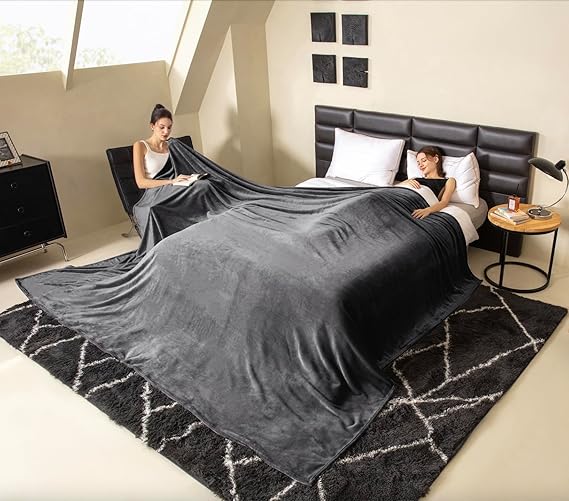 COOVA Oversized King Fleece Blanket 120x120 inches, Soft Cozy Warm Giant Extra Large 10'x10' Blanket for Bed, Sofa, Couch,Travel, Camping, California Huge Flannel Big Throw Blanket, Dark Grey 